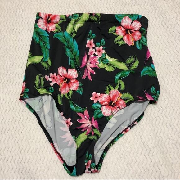 SWIMSUITS For All High Waisted Hipster Floral Bikini Bottom Modest Black Pink - Picture 1 of 3